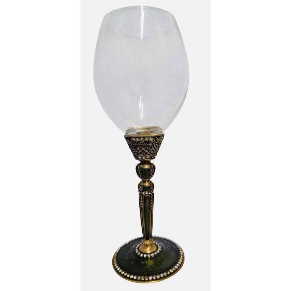 Edgar Berebi Limited Edition Jeweled Wine Goblets Set of 3 Crystal Enamel